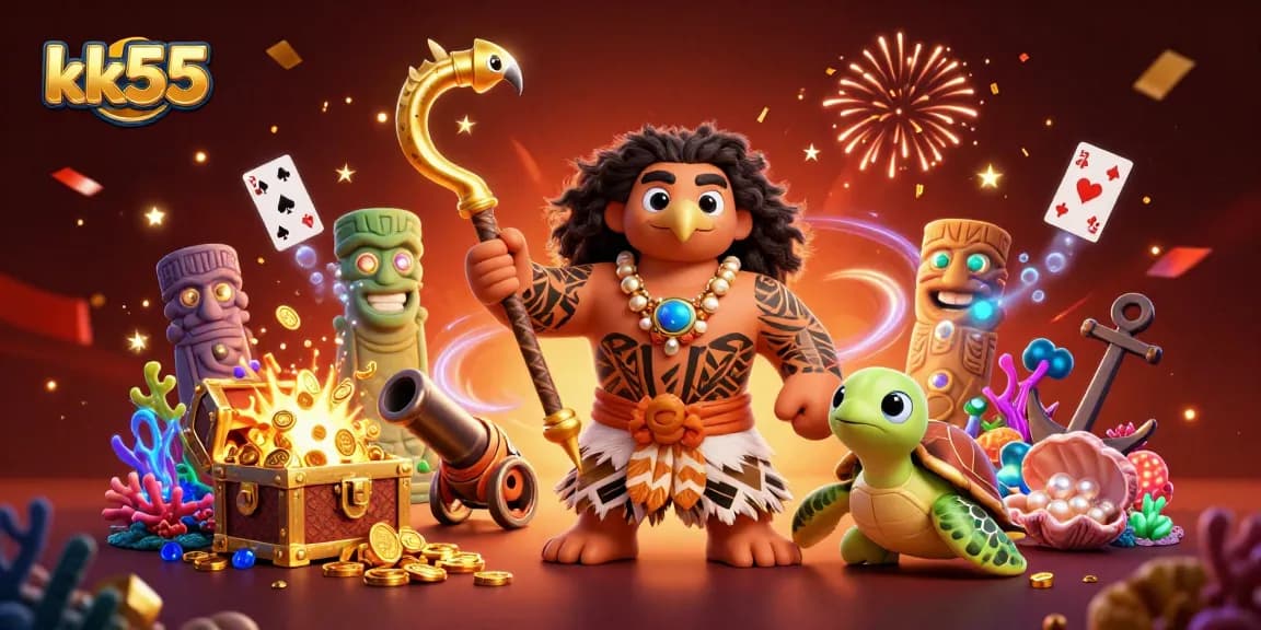 Engage in thrilling casino adventures with kk55's vibrant 3D illustration featuring gaming elements and characters.
