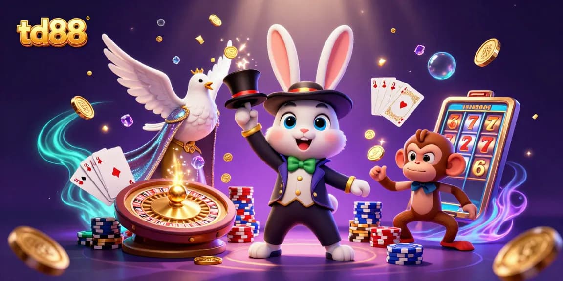 Experience excitement at td88 casino with a 3D illustration of magical characters in a vibrant gaming scene.