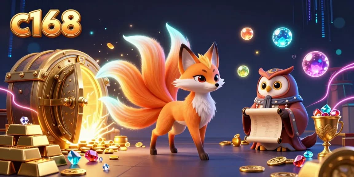Experience enchanting c168 gameplay with vibrant 3D characters, treasure, and dynamic casino elements.