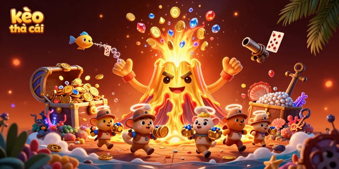 Bet on kèo nhà cái with an exciting treasure eruption and dynamic casino action illustration
