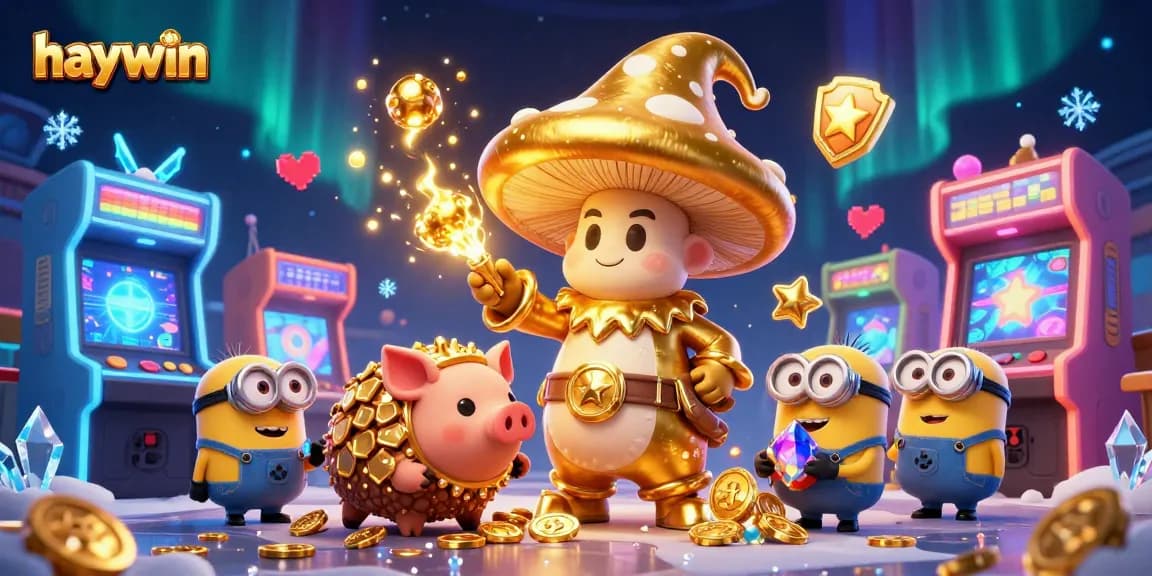 Trải nghiệm game tại haywin với các nhân vật hoạt hình trong khung cảnh casino tỏa sáng