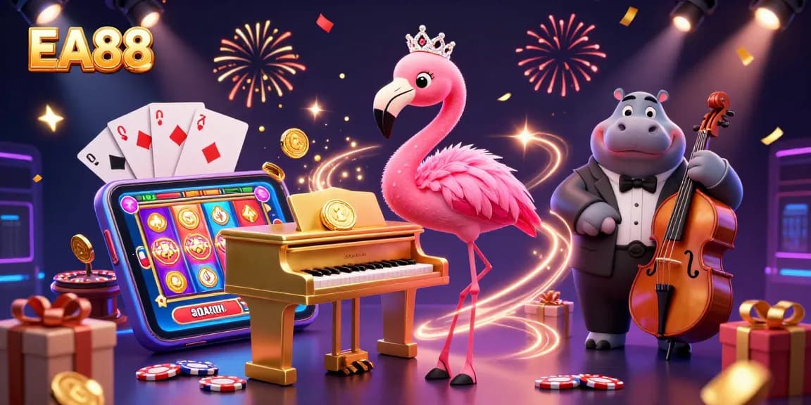 Spin exciting slot reels, enjoy EA88's vibrant casino scene with charismatic musicians and festive atmosphere.