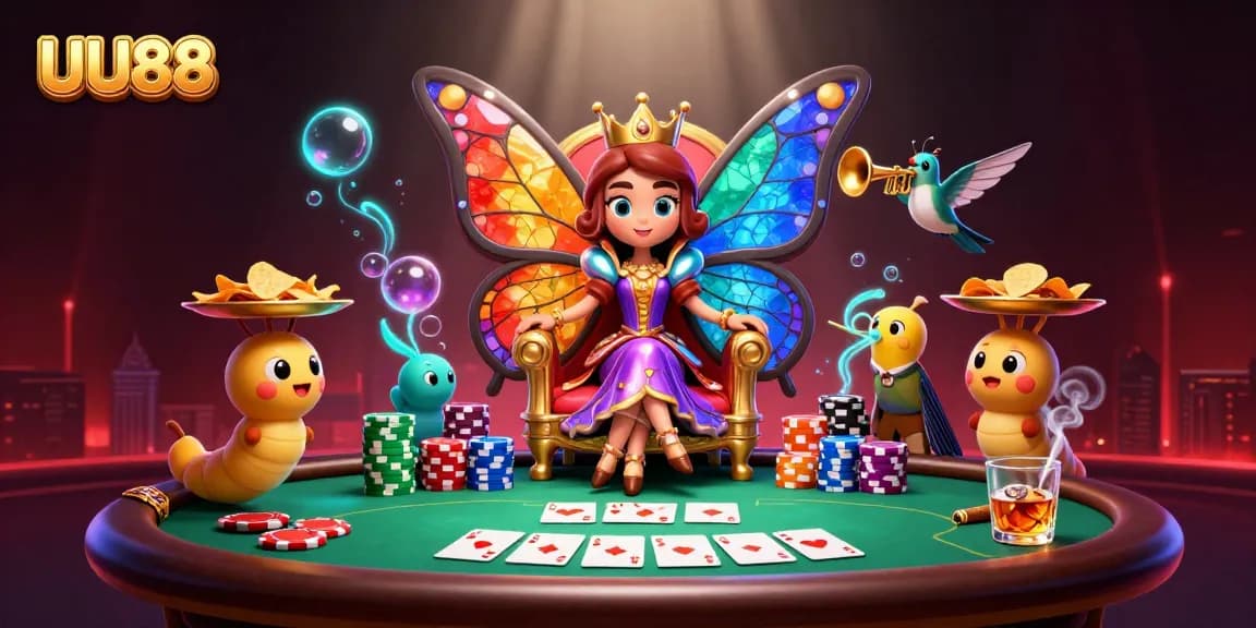 Engage in high-stakes poker action with UU88, featuring a vibrant gaming scene with colorful chips and a lively atmosphere.