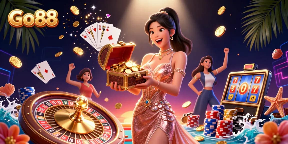 Experience winning moments at Go88 casino with a dazzling treasure chest filled with riches.