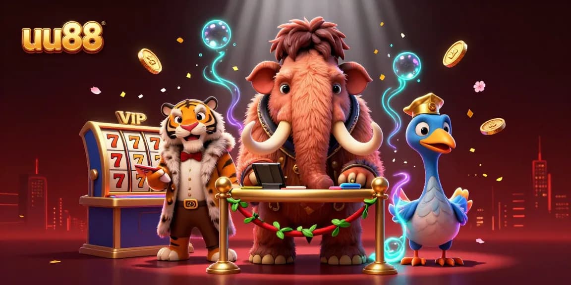 Experience the excitement of uu88 with our lively casino scene featuring a woolly mammoth bouncer.