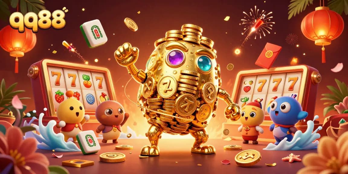 Experience thrilling gameplay with qq88's dynamic slots, ancient golem, and vibrant casino elements.