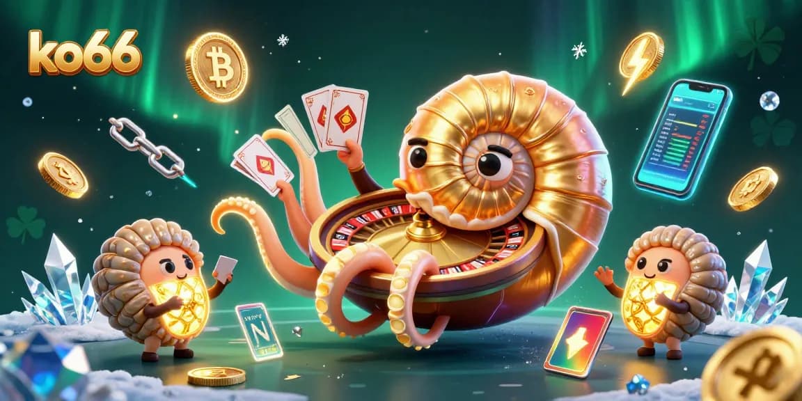 Engage with ko66 as the ancient nautilus spins cards and cryptocurrency in a vibrant 3D casino scene