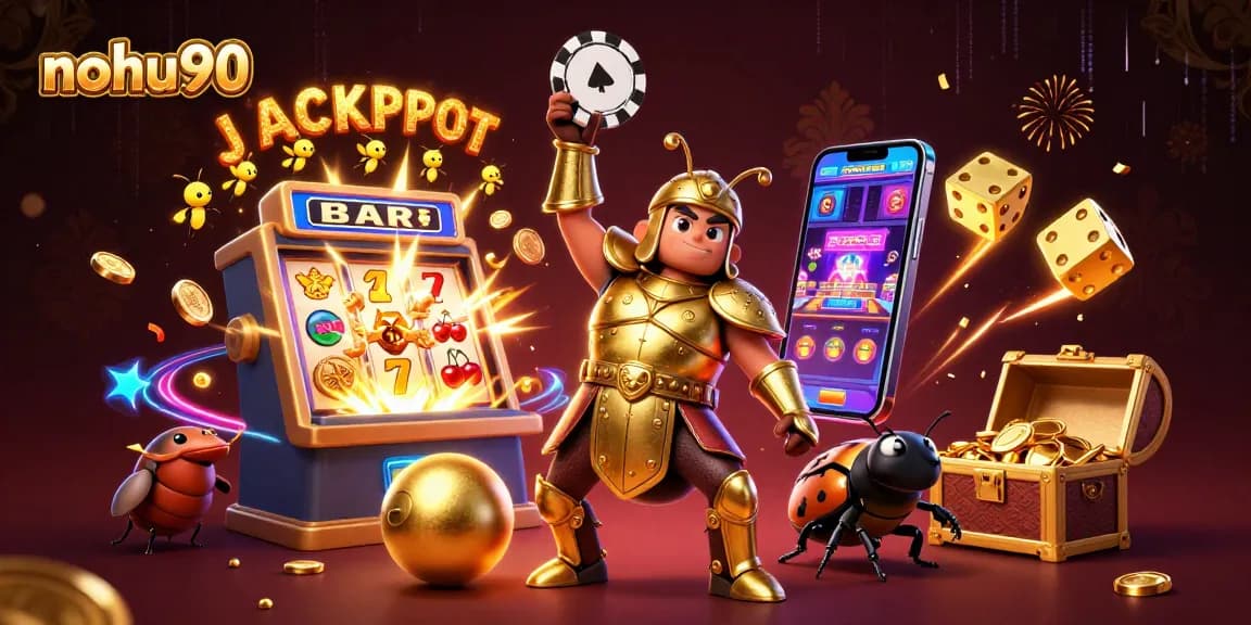 Experience thrilling jackpots with nohu90 in this vibrant 3D casino adventure scene.