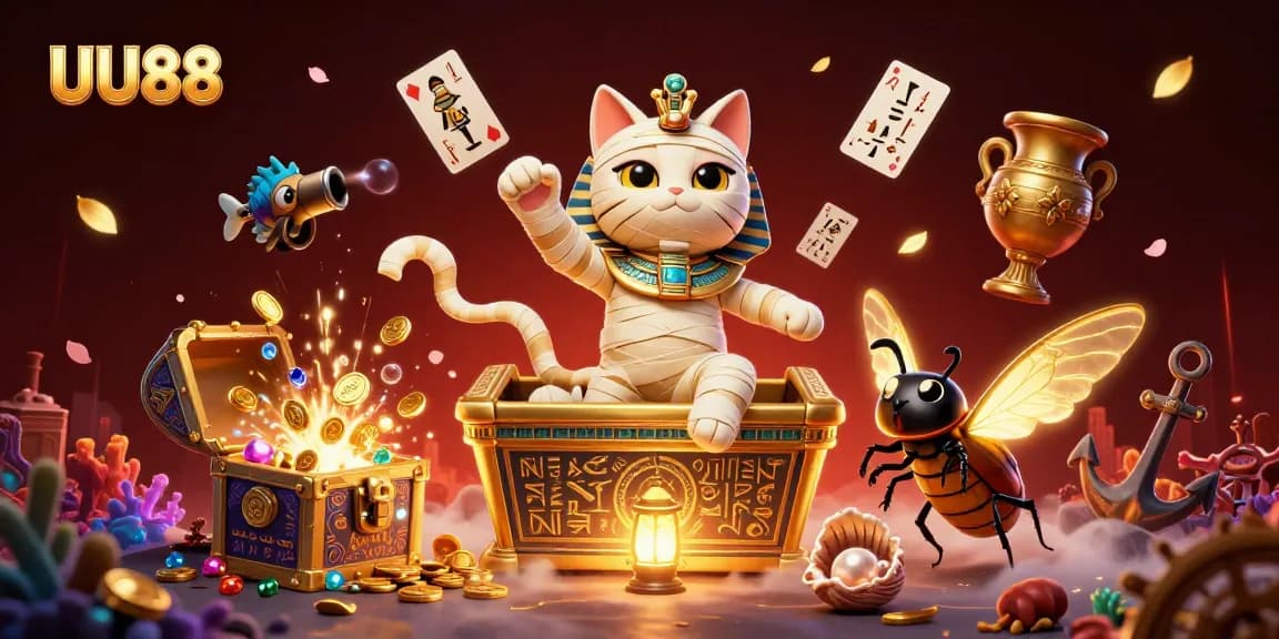 UU88's thrilling Egyptian mummy casino scene bursting with excitement and treasures.