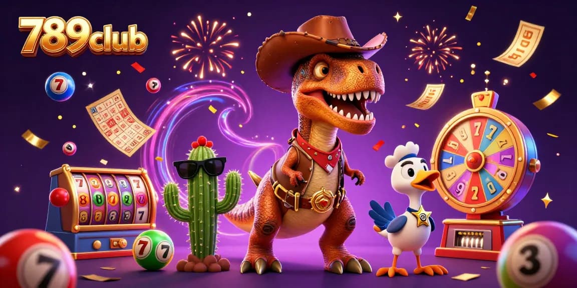 Engage in thrilling gameplay at 789club with vibrant colorful slots and captivating T-Rex character.