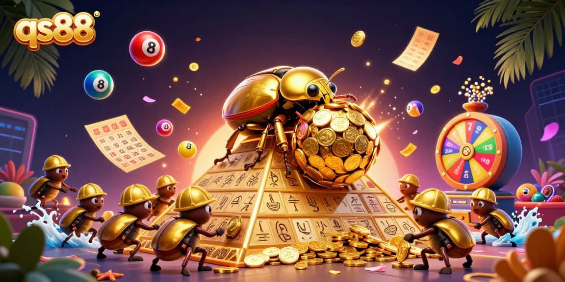 Experience the excitement of qs88 with vibrant casino elements and colorful lottery balls bursting into action.