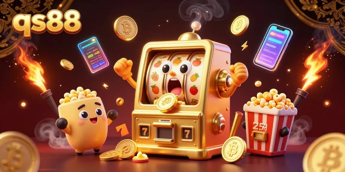 Spin and win at qs88 with vibrant slot machines and crypto excitement in a 3D casino scene.