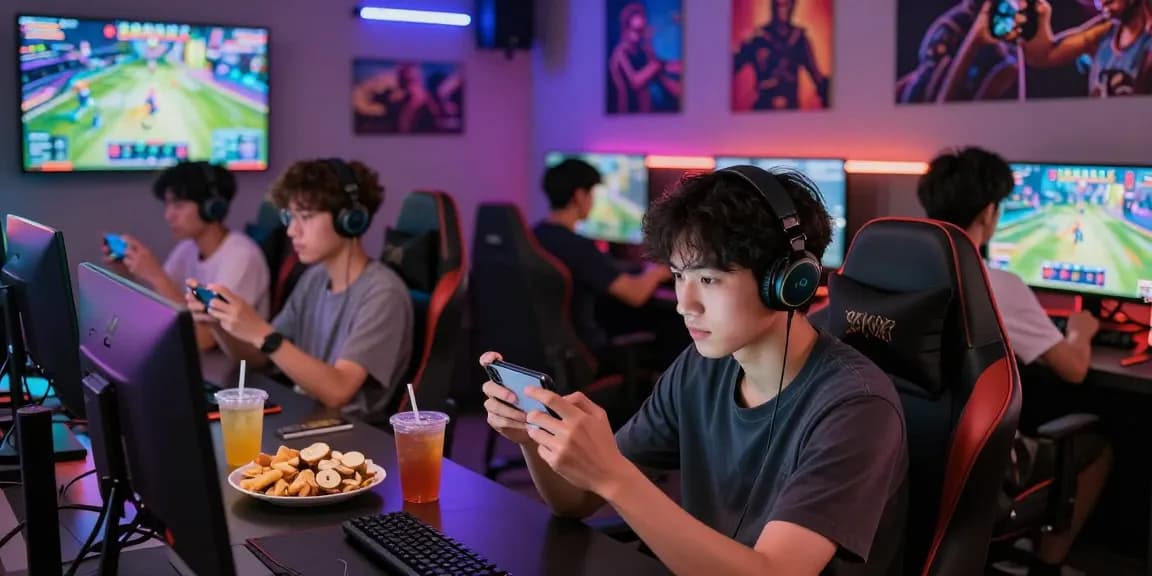 Engaged player enjoying Zowin iOS games in a lively gaming lounge.