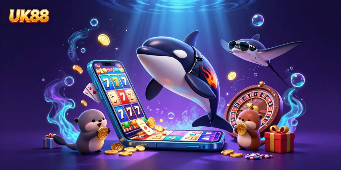 Experience UK88's thrilling casino atmosphere with vibrant characters and dynamic games.