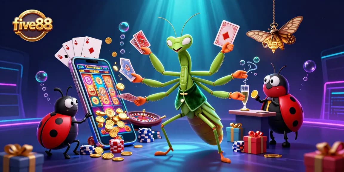 Experience five88 excitement with a vibrant casino scene featuring dynamic card games and bonuses.