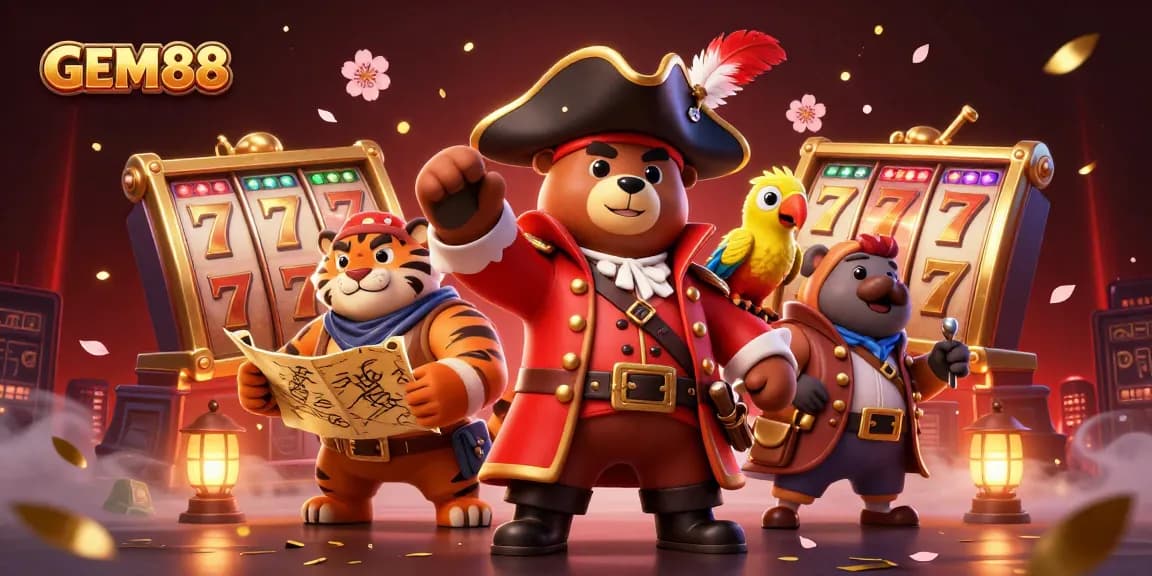 Spin the reels at GEM88 with dynamic 3D casino characters and vibrant gaming elements.