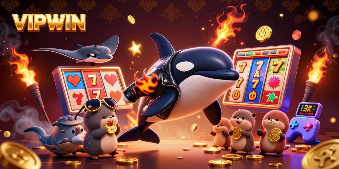 Experience VIPWIN excitement with a playful scene of sea creatures amid colorful casino slot reels.
