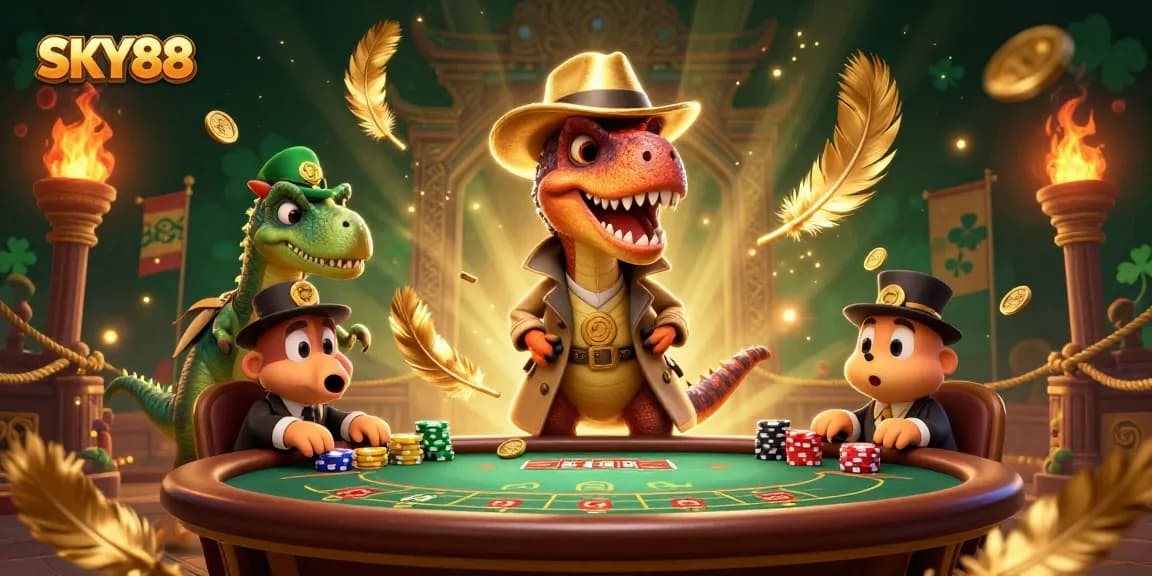 Experience thrilling gaming action at SKY88 with a velociraptor card counter and stegosaurus pit boss.