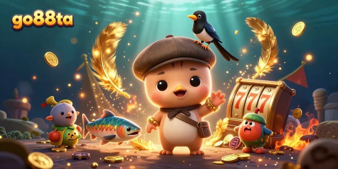 Experience the excitement of go88ta with cheerful characters surrounded by vibrant slot game elements.