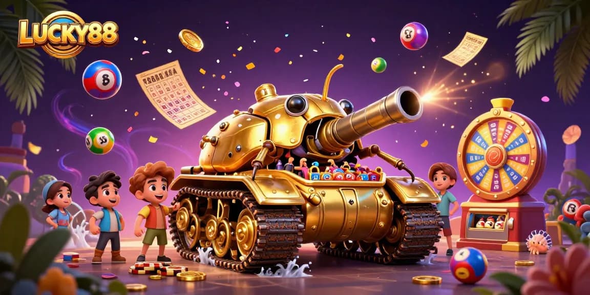 Experience the excitement of LUCKY88 with this vibrant 3D casino-themed illustration.