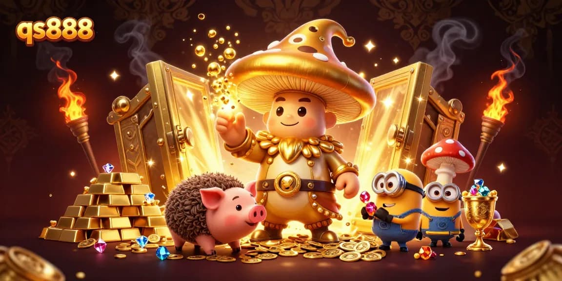Catch winning jackpots at qs888 with golden treasures and magical characters in this fantasy casino scene.