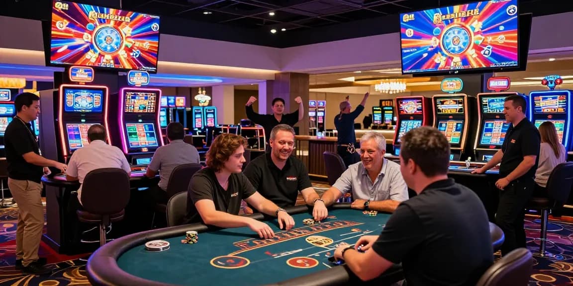LUCK8 vibrant online casino environment with players engaged at gaming tables experiencing a lively atmosphere.