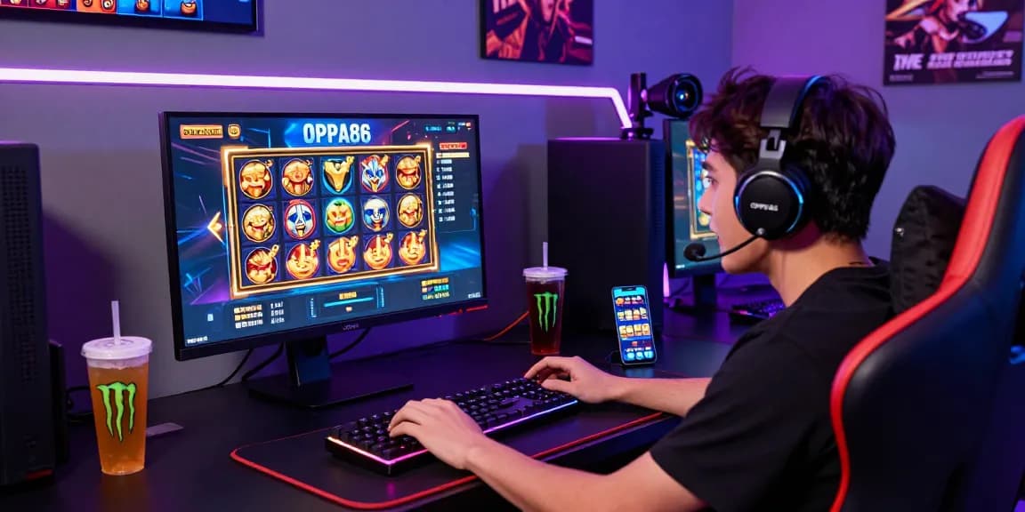 Engaging OPPA86 link gaming experience in a vibrant online gaming setup with colorful graphics and accessories.