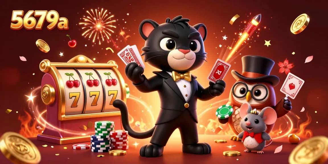 Experience thrilling wins at 5679a with vibrant characters and casino elements in dynamic action.