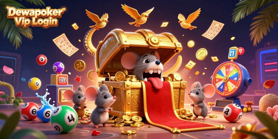 Dewapoker Vip Login offers rich gaming excitement with adventure-themed illustrations and vibrant casino elements.