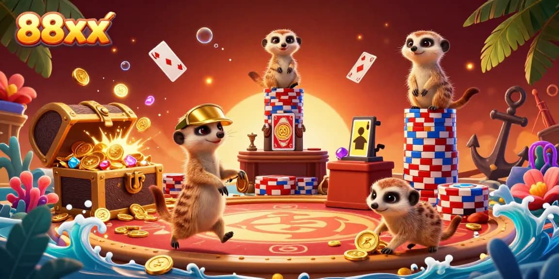 Experience the thrilling 88xx gambling scene with meerkats running a vibrant casino operation.