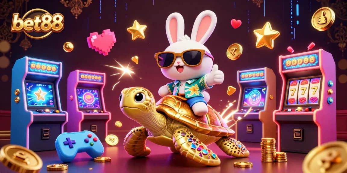 Bet88 the lucky rabbit celebrates jackpot wins in a vibrant online casino scene.