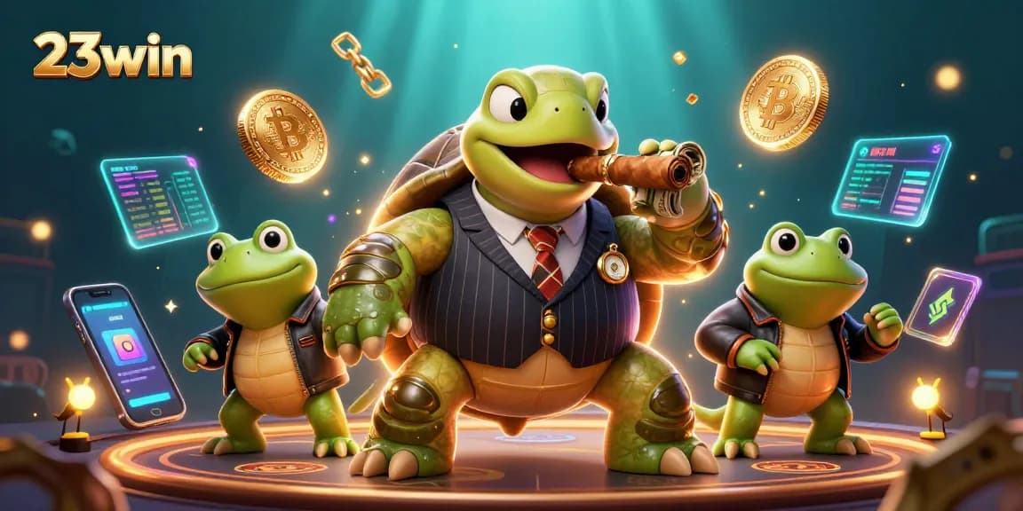 Bet on thrilling games at 23win, featuring vibrant 3D characters and dynamic casino elements.