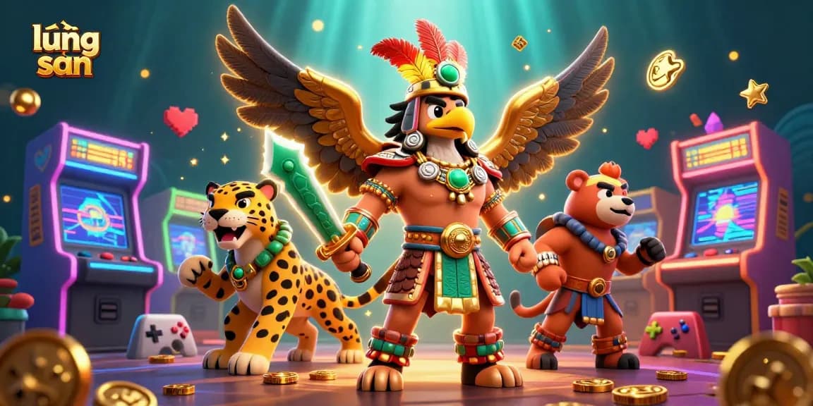 Experience thrilling action with lương sơn, featuring Aztec warriors and vibrant casino elements.