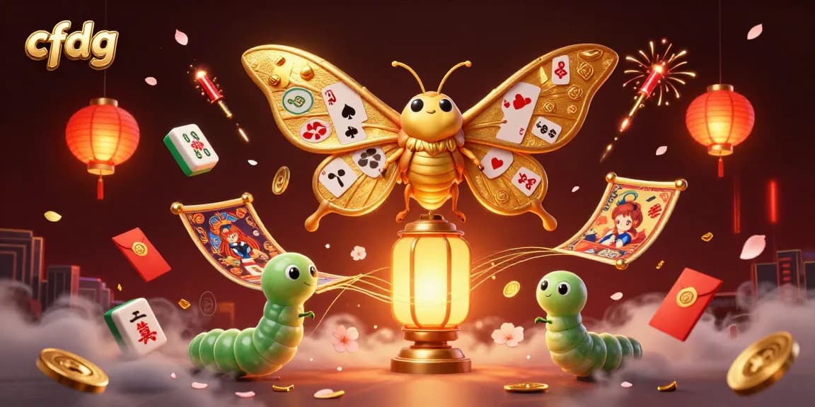 Play exciting casino games with cfdg featuring a moth and festive elements amidst a vibrant backdrop.