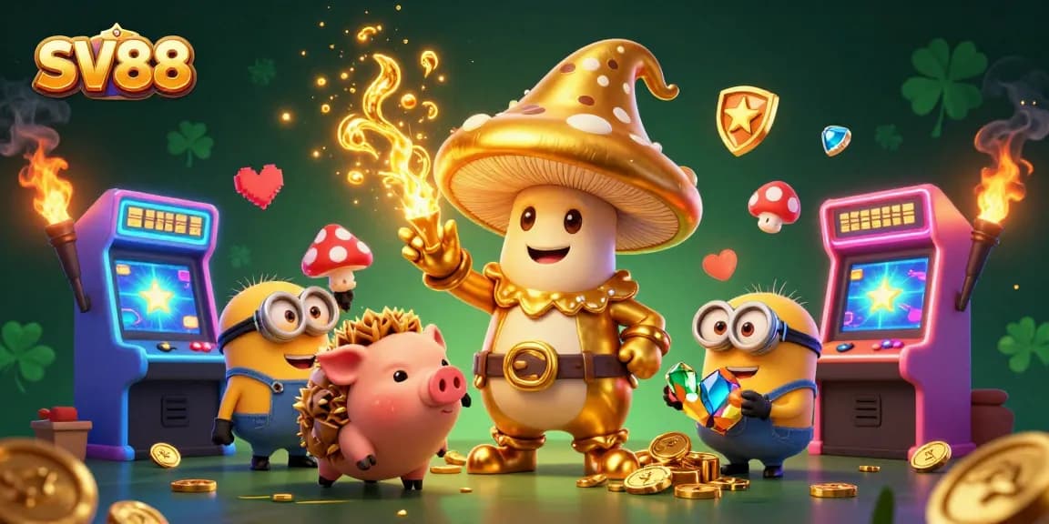 Engage with SV88's enchanting casino world, featuring magical characters amidst vibrant gaming treasures.