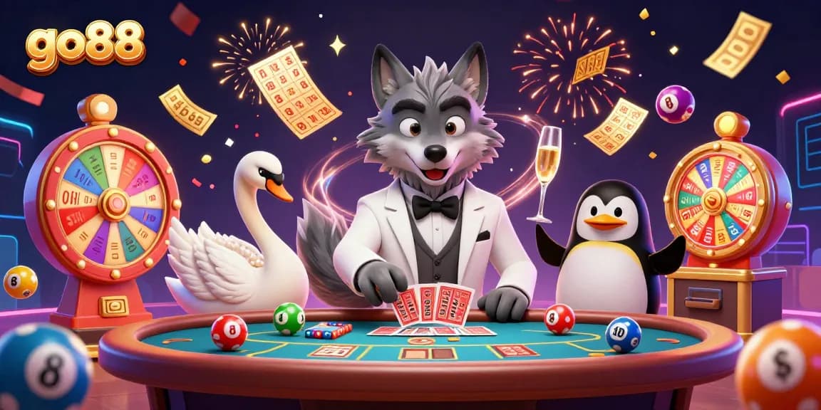 Experience the excitement of go88 with a vibrant casino scene featuring animated characters and dynamic game elements.