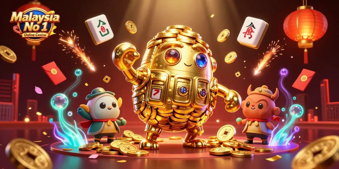 Experience the excitement with Malaysia No 1 Online Casino's vibrant 3D illustration showcasing lively casino elements.