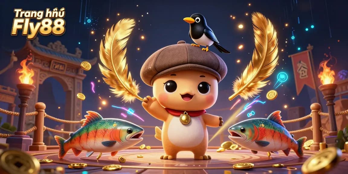 Engage with Trang chủ Fly88 in a vibrant casino scene featuring lucky elements and playful characters.