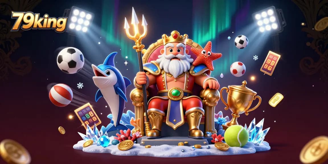 Experience thrilling gameplay with 79king's vibrant illustration featuring Neptune and dynamic sports elements.