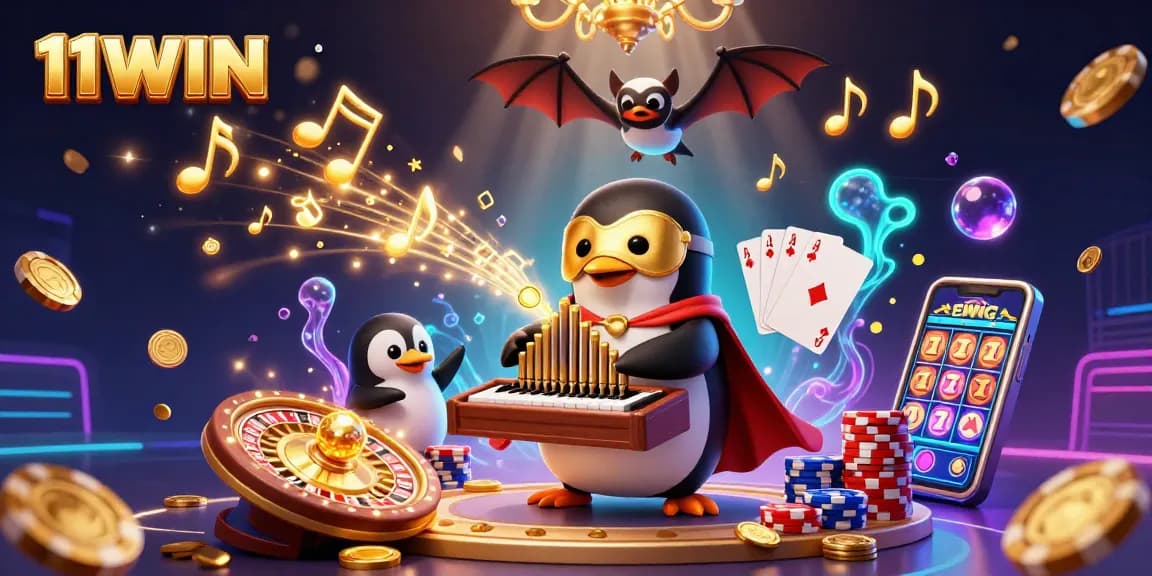 Experience the excitement of 11WIN with a lively scene of casino magic and treasures.