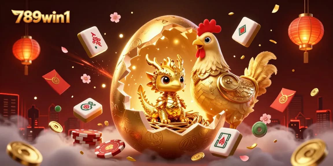 Experience the thrill of 789win1 with this vibrant illustration featuring a golden dragon and exciting casino elements.