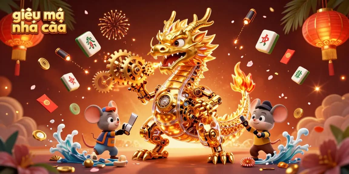 Experience the thrilling world of giải mã nhà cái with a golden dragon and intricate casino elements.