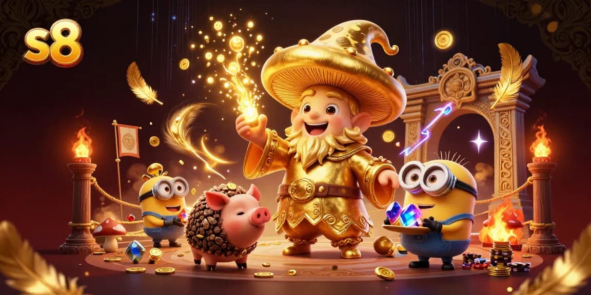 Experience thrilling gaming at s8 with a magical wizard, gold treasures, and legendary casino elements.