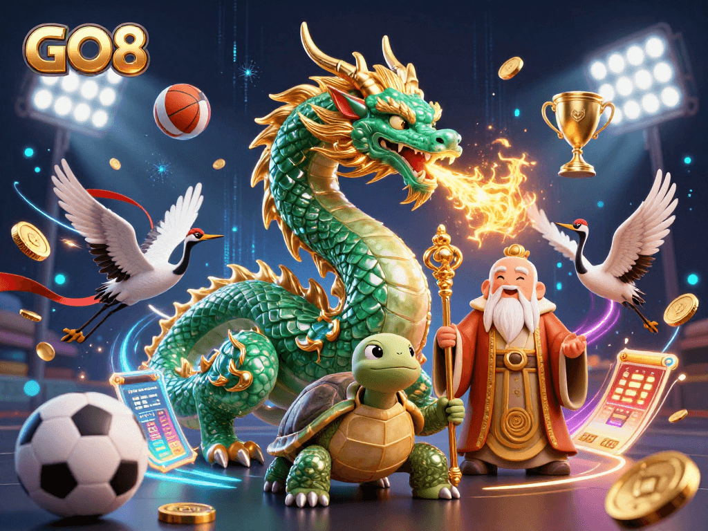 GO8 offers thrilling gaming experiences with a dynamic scene of vibrant dragons and lucky cranes.