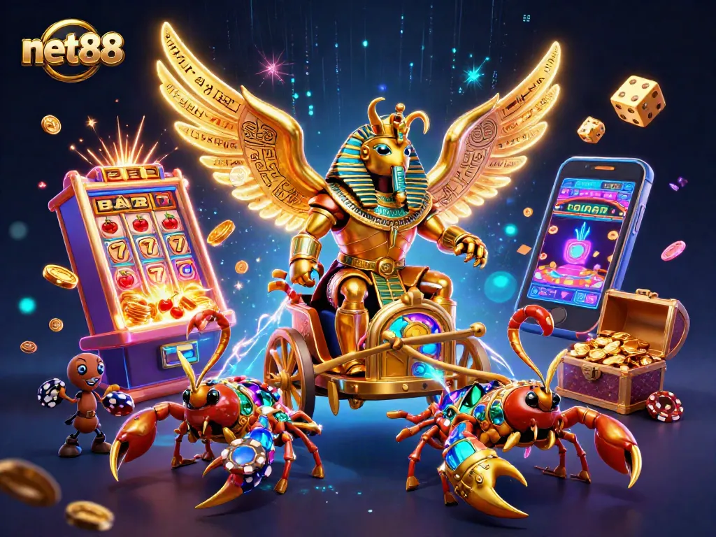 Engage with exciting gaming at net88, showcasing vibrant slot machines and thrilling elements.