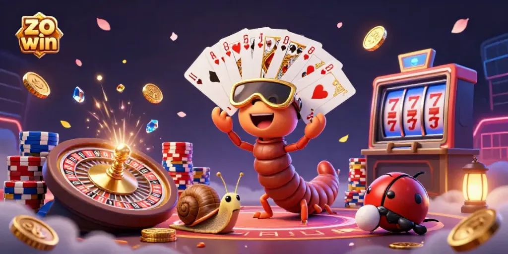 Experience the excitement of zo win with our vibrant casino illustration, featuring dynamic characters and stunning game elements.