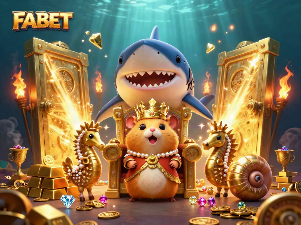 Experience FABET's vibrant online casino with a golden hamster king reigning over treasure