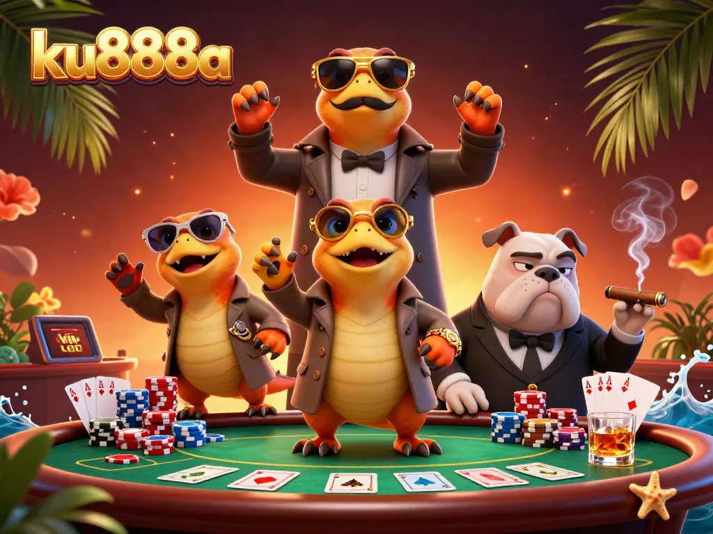 Experience the thrill of ku888a with playful raptors sneaking into a VIP casino.