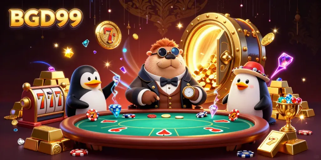BGD99 players enjoy a vibrant casino scene featuring a jolly walrus at a poker table, illustrating the excitement of online gaming.