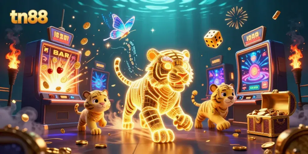 Experience the thrills of tn88 in an immersive digital casino scene with vibrant energy and dynamic gameplay elements.